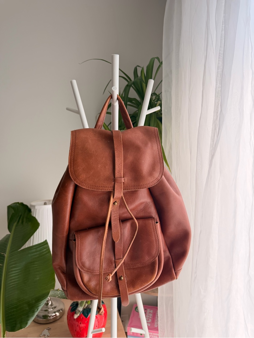 Madewell Brown Leather Drawstring Backpack